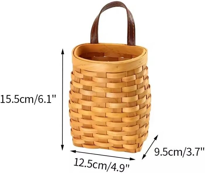 Vintage Handwoven Wooden Strip Basket with Faux Leather Handle β Mini Storage & Gift Basket