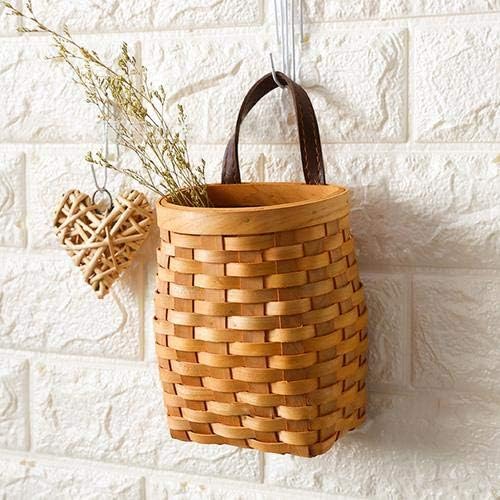 Vintage Handwoven Wooden Strip Basket with Faux Leather Handle β Mini Storage & Gift Basket