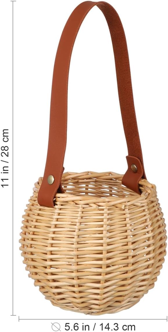 Round Hanging Woven Basket with Faux Leather Strap β Wall Mounted Rattan-Style Ball Storage Basket for Home Decor, Weddings, and Holidays