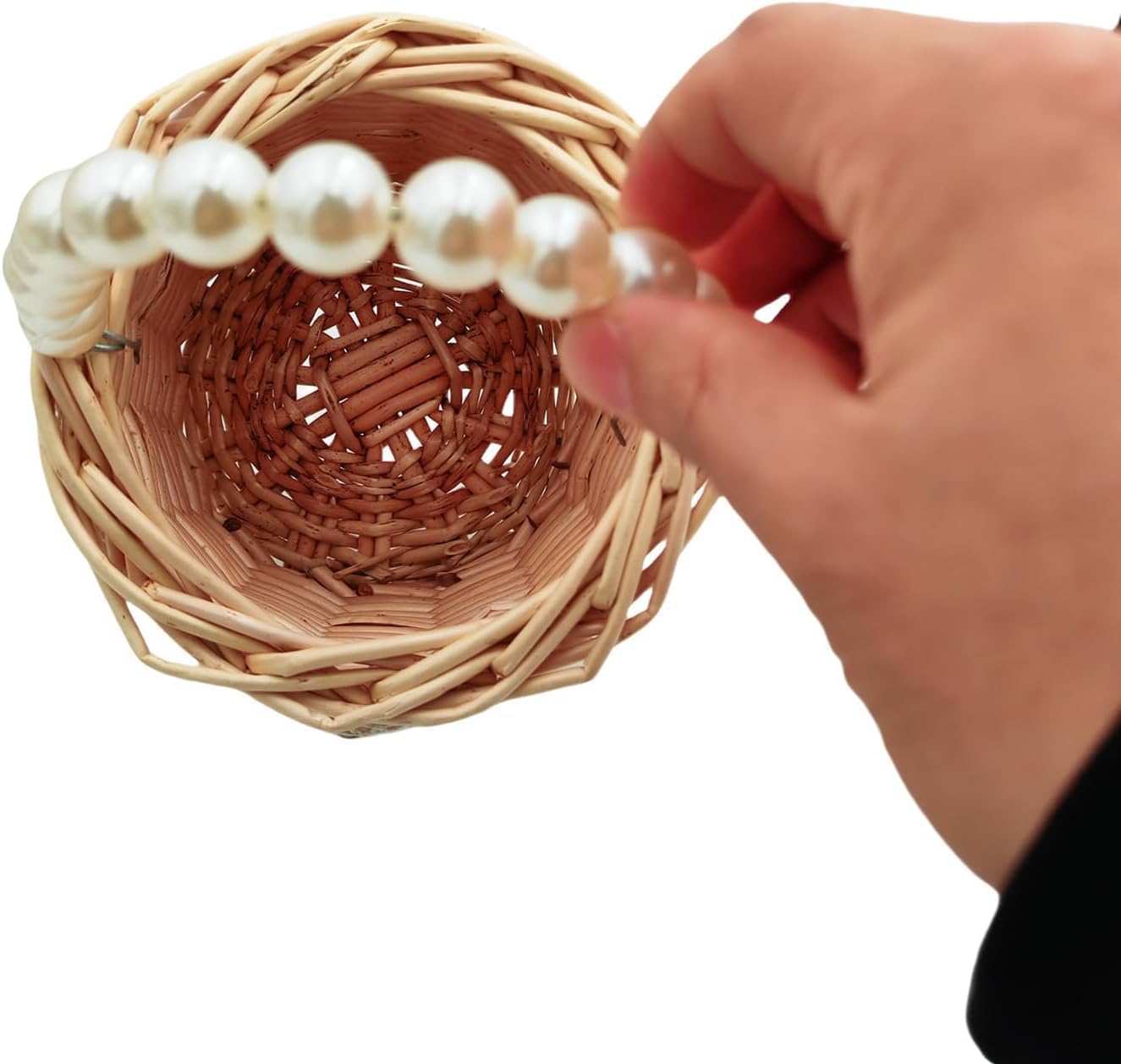 Pearl Handle Woven Storage Basket β Handmade Rattan Basket for Kids, Flower Girls & Home Decor