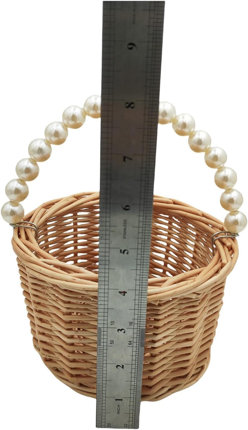 Pearl Handle Woven Storage Basket β Handmade Rattan Basket for Kids, Flower Girls & Home Decor