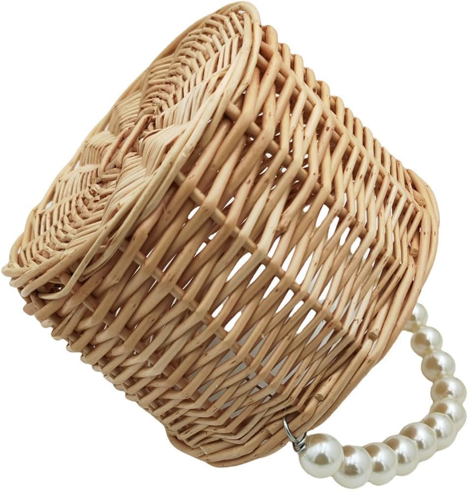 Pearl Handle Woven Storage Basket β Handmade Rattan Basket for Kids, Flower Girls & Home Decor