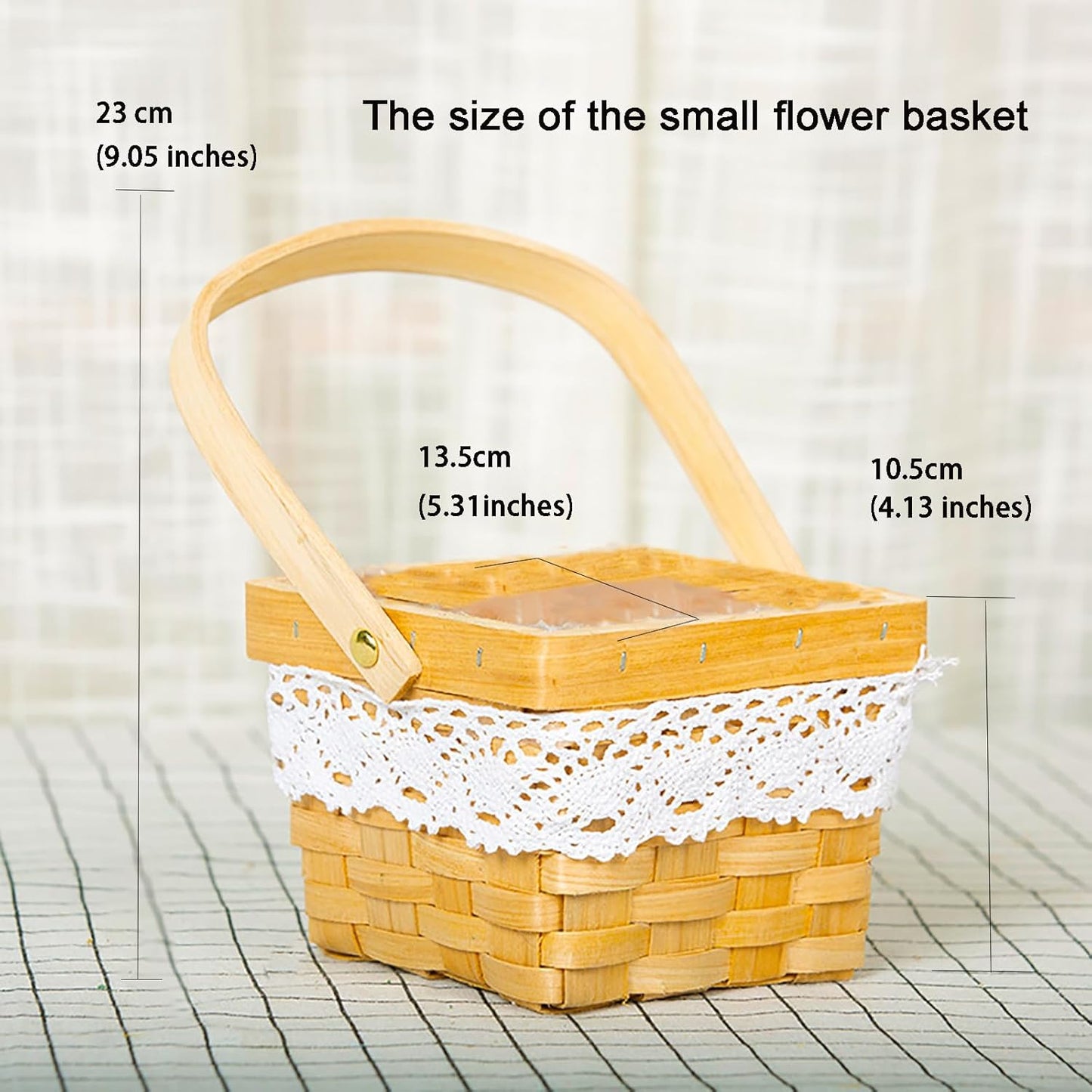 Rustic Square Wicker Basket with Lace Trim β Handwoven Decorative Flower Basket with Handle for Wedding, Party, Home Decor