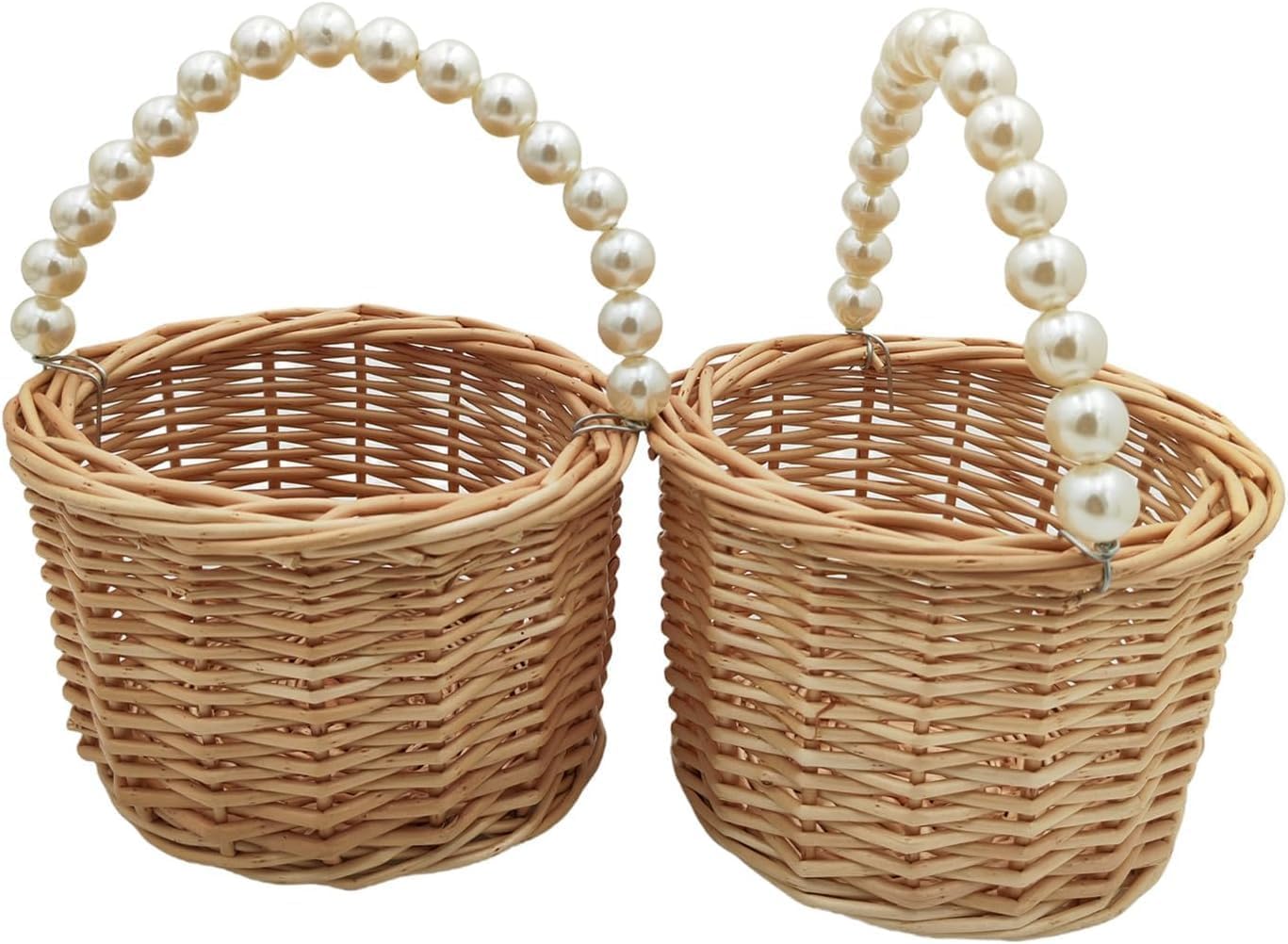 Pearl Handle Woven Storage Basket β Handmade Rattan Basket for Kids, Flower Girls & Home Decor