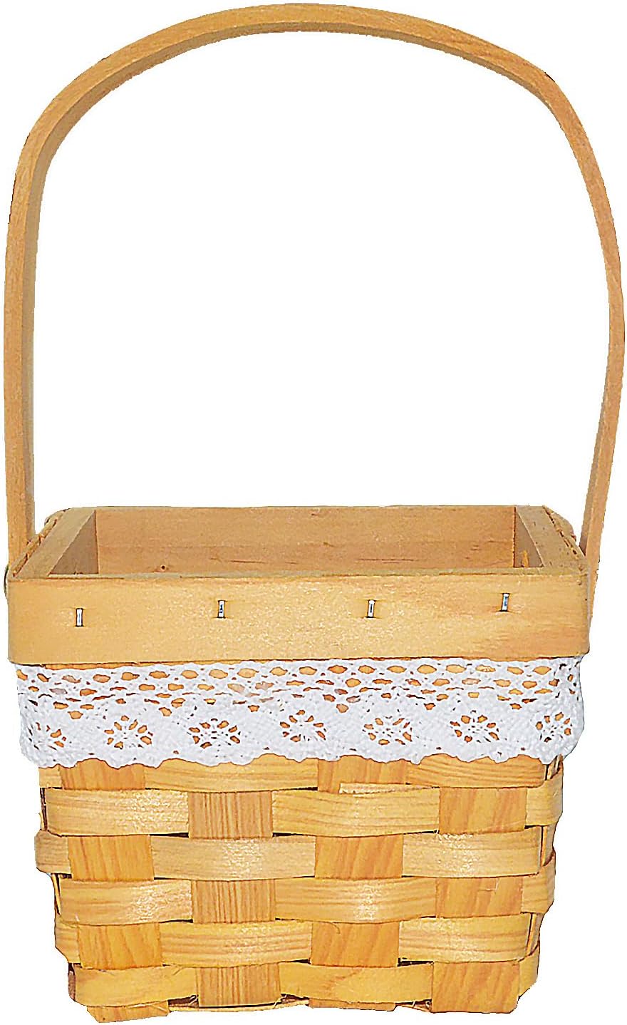 Rustic Square Wicker Basket with Lace Trim β Handwoven Decorative Flower Basket with Handle for Wedding, Party, Home Decor
