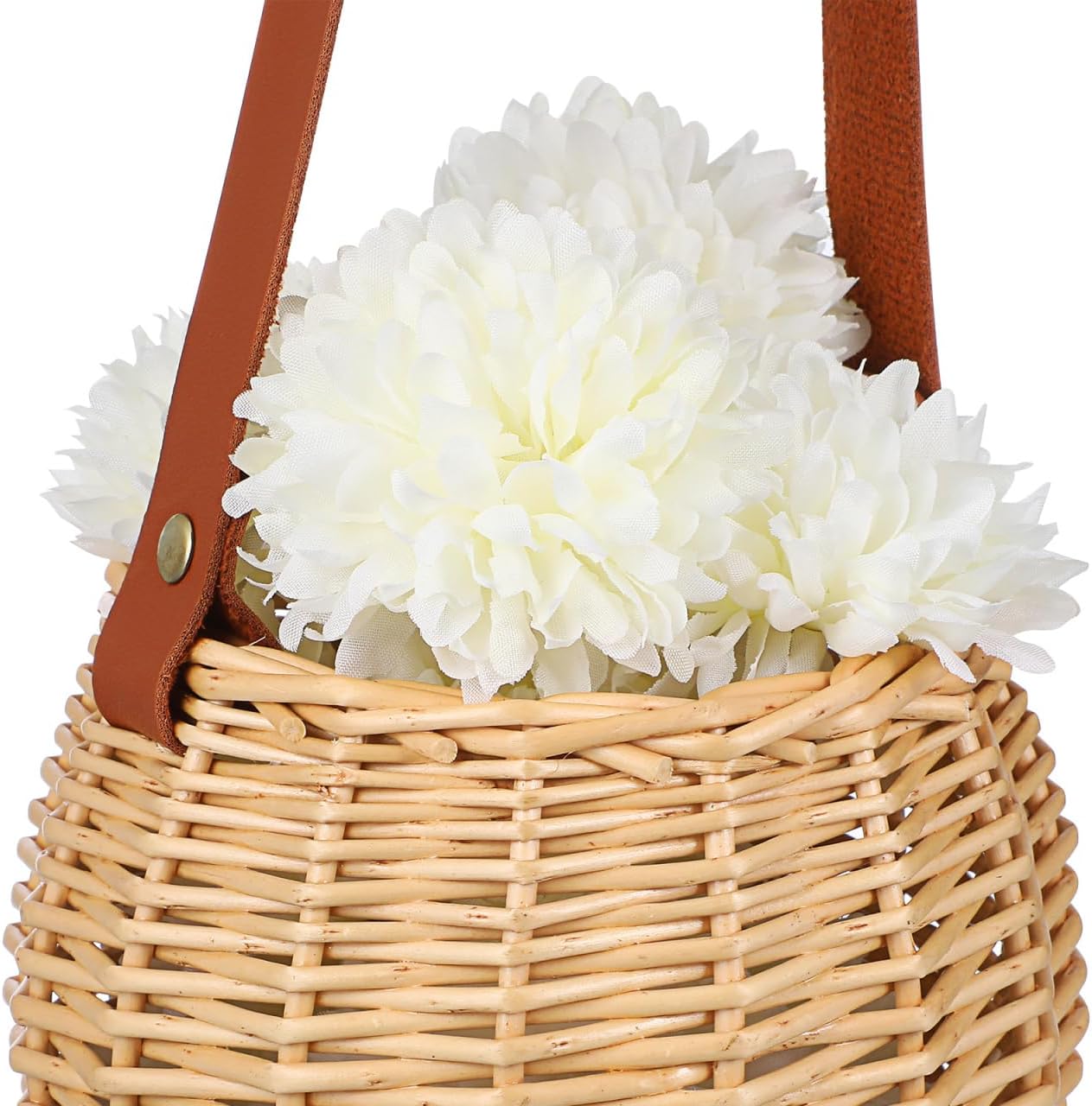 Round Hanging Woven Basket with Faux Leather Strap β Wall Mounted Rattan-Style Ball Storage Basket for Home Decor, Weddings, and Holidays