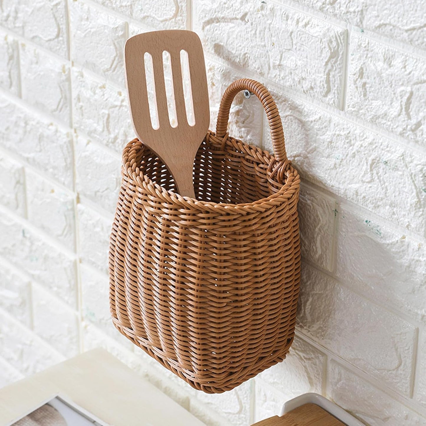 Wall Hanging Rattan-Style Storage Basket โ Handwoven Decorative Wicker Wall Organizer for Home, Kitchen, Bathroom & Entryway