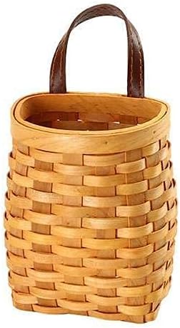 Vintage Handwoven Wooden Strip Basket with Faux Leather Handle – Mini Storage & Gift Basket