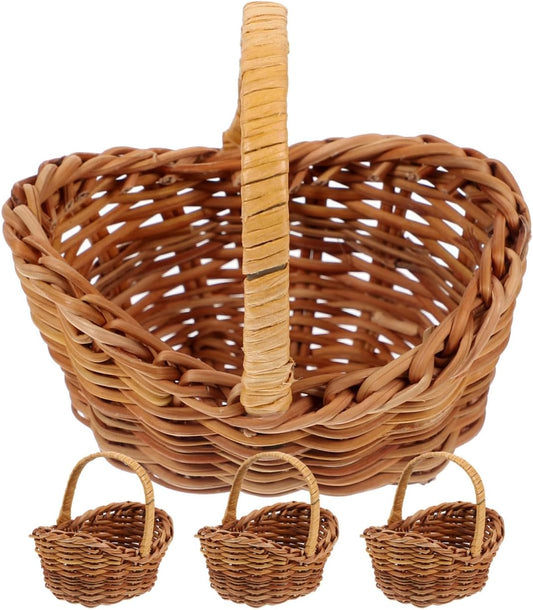 Mini Oval Handwoven Basket with Handle – Rustic Faux Rattan Candy Holder for Weddings, DIY Crafts, or Holiday Decor