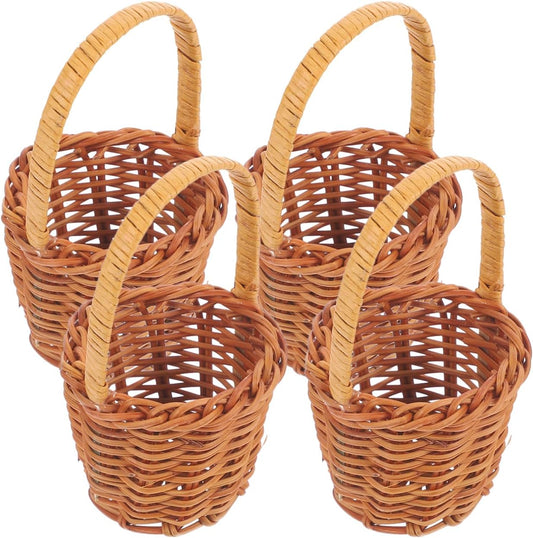 Mini Handwoven Basket with Handle – Set of 4 Small Faux Wicker Baskets for Wedding Candy, Table Decoration, Party Favors